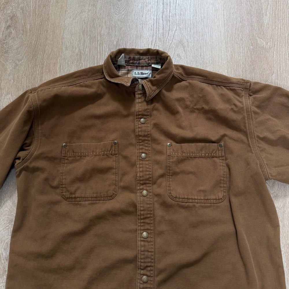 VTG LL Bean Flannel Lined Canvas Field Jacket Mens Large Tall Brown Made‎ in USA - Picture 2 of 11